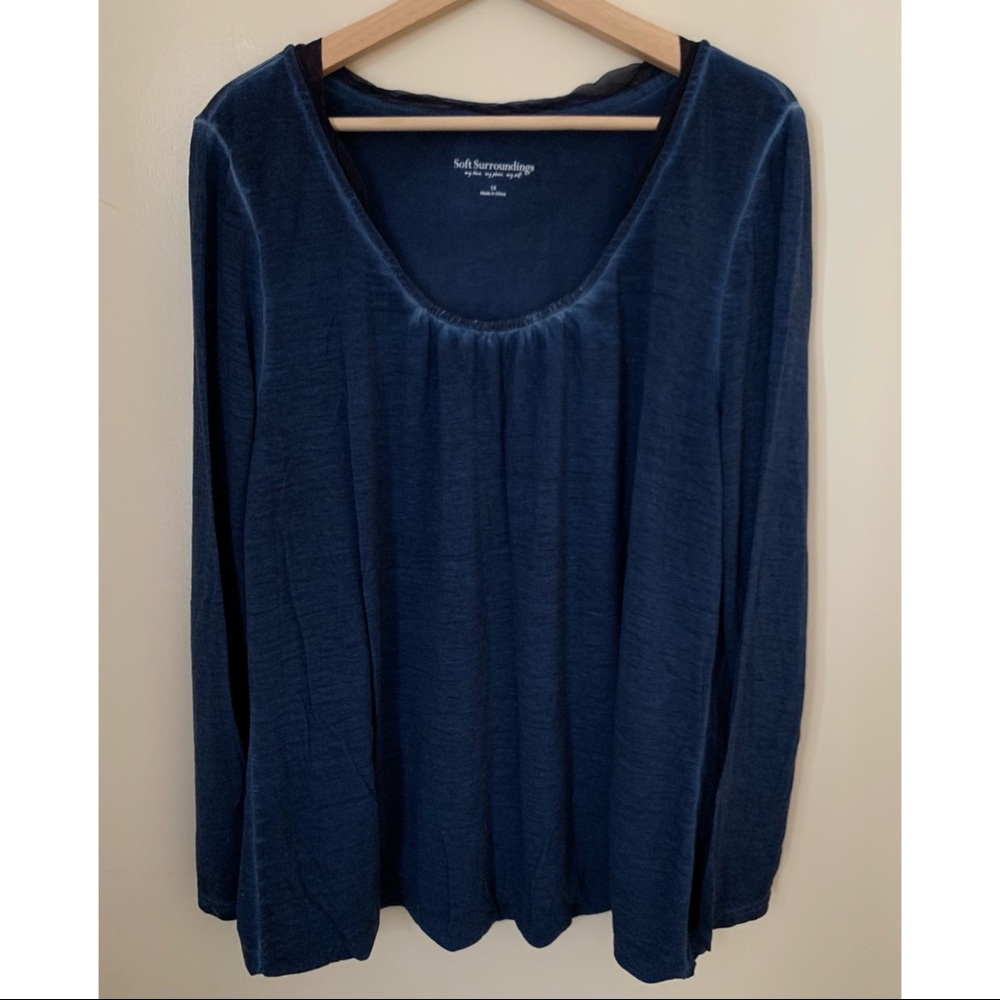 Soft Surroundings • 1X • Dark Blue Long Sleeve Scoopneck Top Denim Look